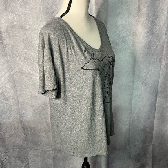 State of Mine Gray Michigan V-Neck Oversized Tee - size Medium - Picture 4 of 8